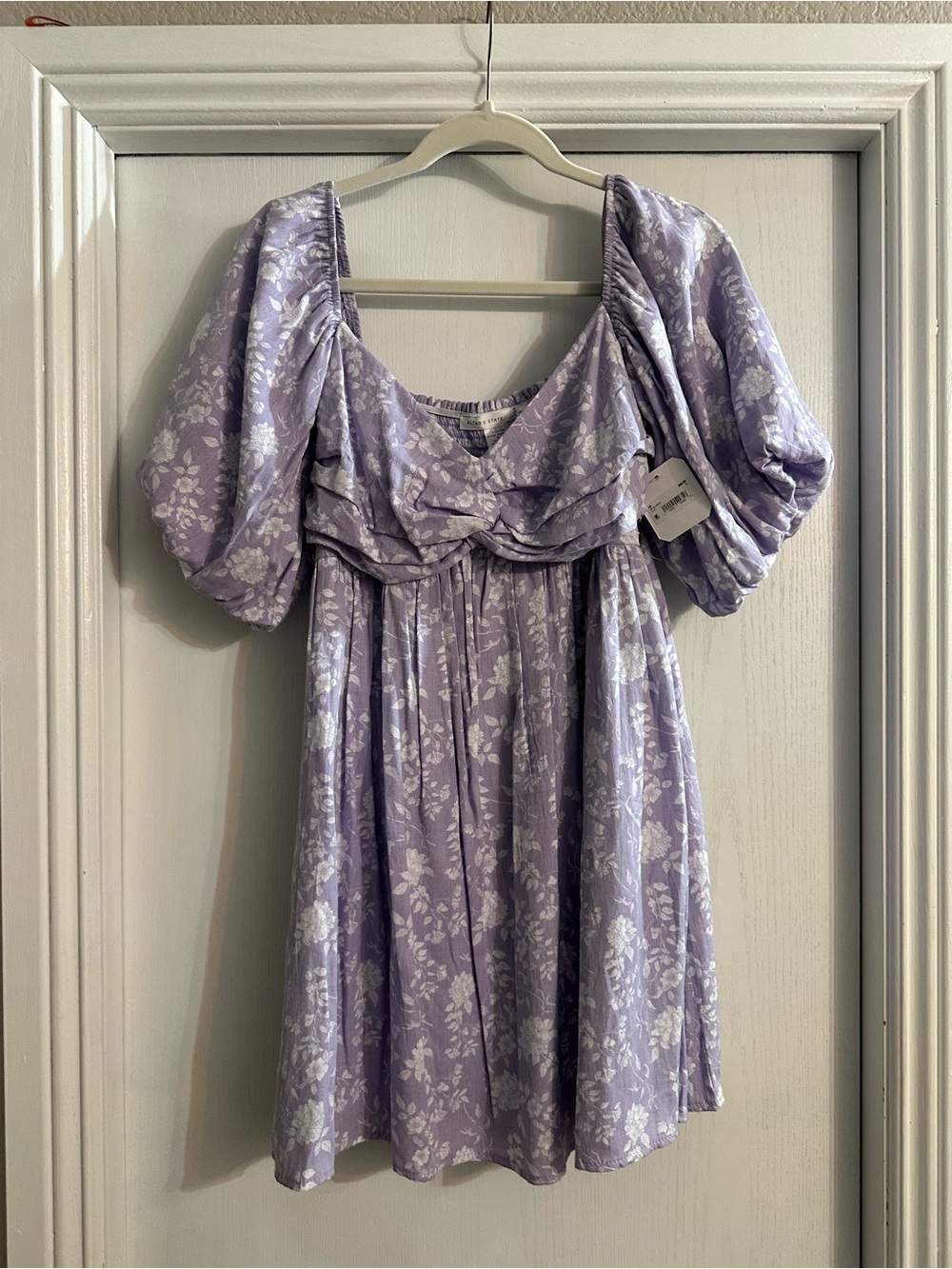 Altar'd State Lavender Floral Puff-Sleeve Mini Dress